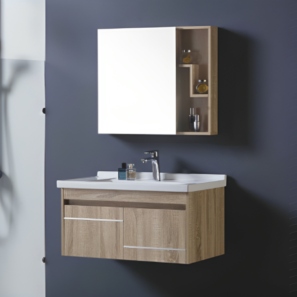 مغسلة خشب لون خشبي مع صيدلية مراية 80سم