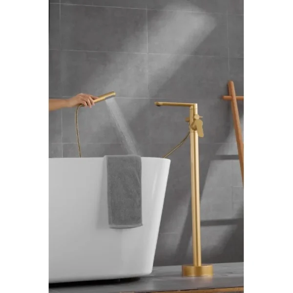 خلاط مغطس ارضي ذهبي مع سماعة