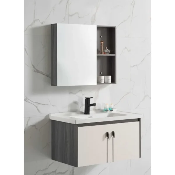 مغسلة خشب رمادي أبيض مقاس 80سم