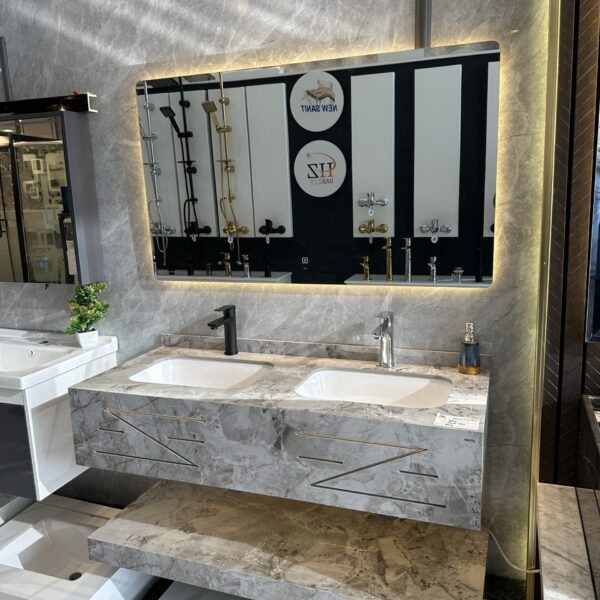 مغسلة بورسلان رمادى حوضين مقاس ١٢٠سم