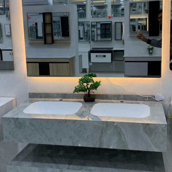 مغسلة بورسلان 120 سم لون رمادي مرخم ليزر