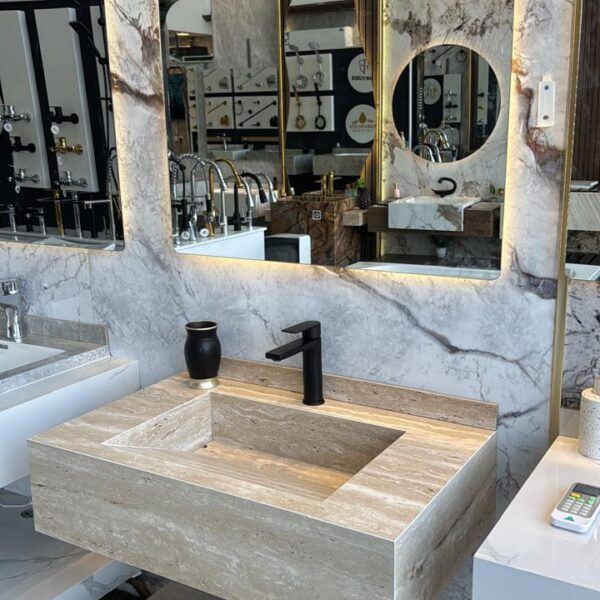 مغسلة بورسلان ترفنتينو ( بيج ) 80سم حوض شلال